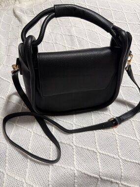 Classic Black Structured Top-Handle Crossbody Bag